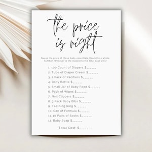 The Price is Right | Modern/Simple/Minimalistic Baby Shower Game | Answer Key Included