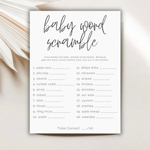 Baby Word Scramble | Modern/Simple/Minimalistic Baby Shower Game | Answer Key Included