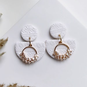 White Winter Earrings, Textured Clay Earrings, Handmade Polymer Clay Earrings, Minimalist Earrings, Holiday Earrings