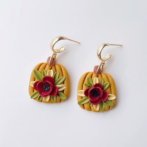 Handmade Pumpkin Earrings, Fall Earrings, Polymer Clay Earrings, Halloween Pumpkin Jewelry, Statement Earrings