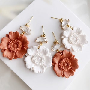 Mohnblumen Ohrringe, Polymer Clay Herbst Ohrringe, Handgemachte Ohrringe, Herbst Baumeln Ohrringe