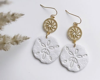Sand Dollar Earrings, Handmade Polymer Clay Earrings, Summer Earrings, Lightweight Beach Jewelry