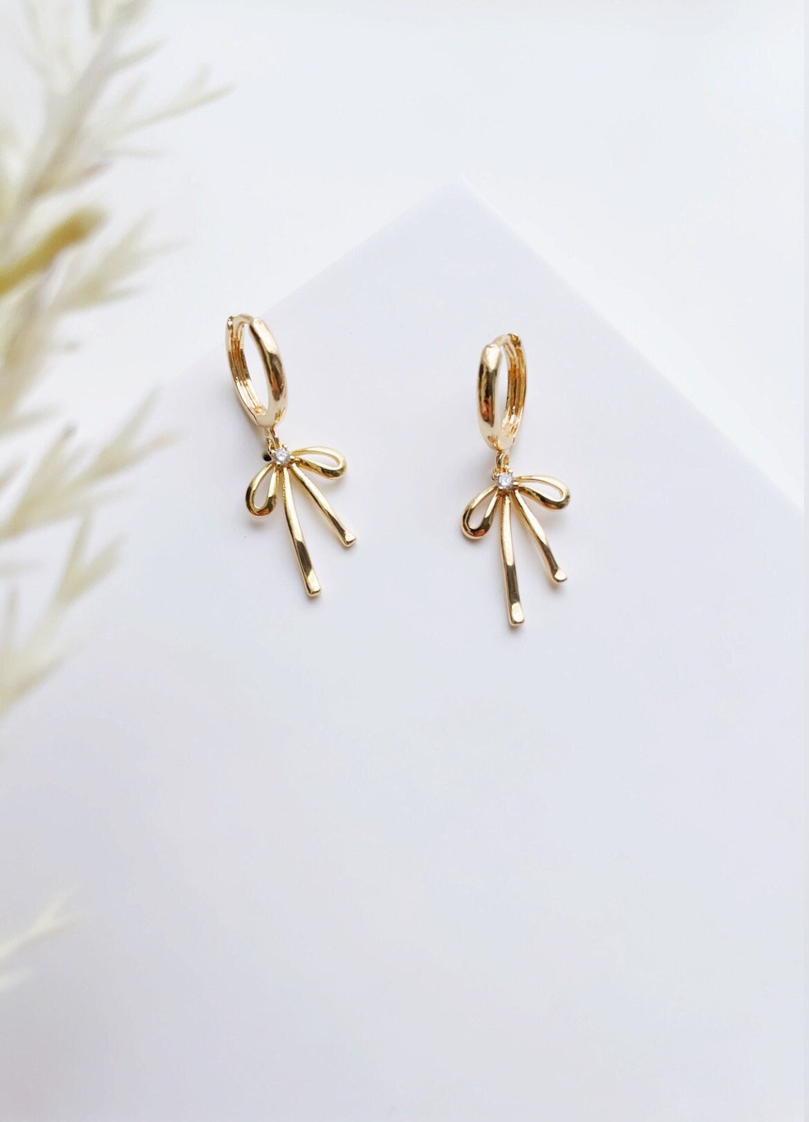 Cute Pink Bow Earrings , Kawaii Jewelry , Cute Jewelry - 14k gold plated