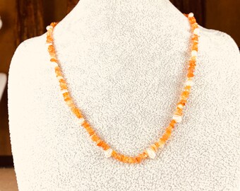 Mexican Fire Opal and Freshwater Pearl Necklace
