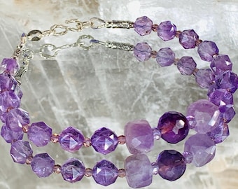Amethyst Bracelet: Karen Hill Tribe Silver & Sterling Silver Clasp, 6 3/8 inch