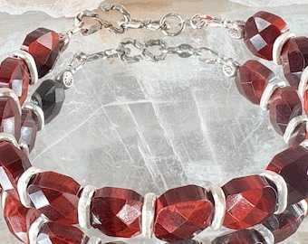 Red Tiger Eye and Silver Bracelet #1