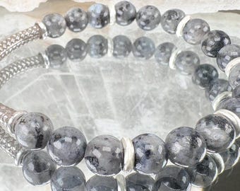 Gray Moonstone and Silver Stretch Bracelet #2