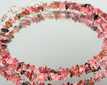 2 in 1 Tourmaline Chip Double Wrap Bracelet and Choker Necklace