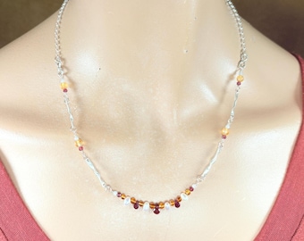 Garnet Citrine Pearl Necklace: Handmade Sterling Silver Jewelry