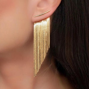 Fringe Tassel Earrings - Gold - Long