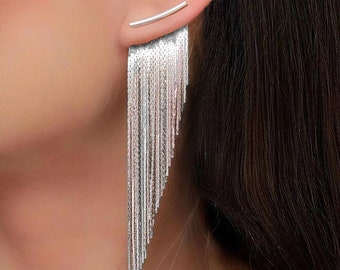 Boucles d'oreilles à franges - Argenté - Extra longues