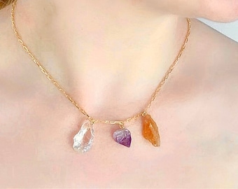 Raw Crystal Necklace, 18k gold filled, Amethyst Necklace, Citrine Crystal Necklace, Healing Crystals