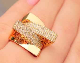 Italian 18K Gold Filled Pavé CZ Ricami Statement Ring