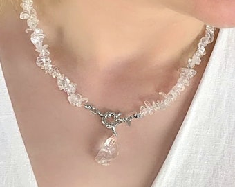 Collier en quartz en cristal naturel brut, rempli d’argent sterling, collier en cristal brut, cristaux de guérison, cadeau pour elle