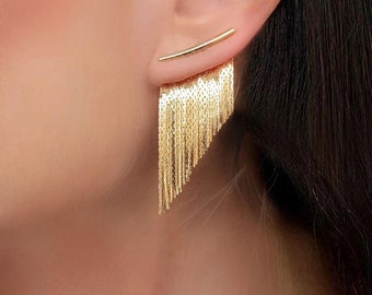 Fringe Tassel Earrings - Gold - Small