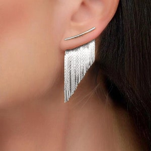 Fringe Tassel Earrings - Silver - Small