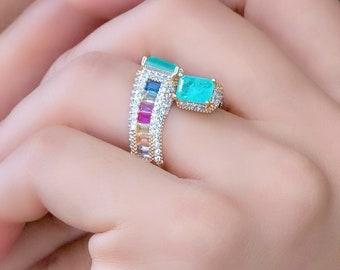 18K Gold Filled Paraiba Tourmaline and Multi-Colored Gemstone Ring