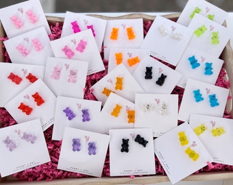 womens and kids yummy gummy bear studs/ hypoallergenic and nickel free