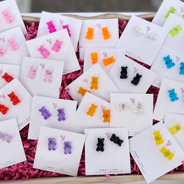 womens and kids yummy gummy bear studs/ hypoallergenic and nickel free