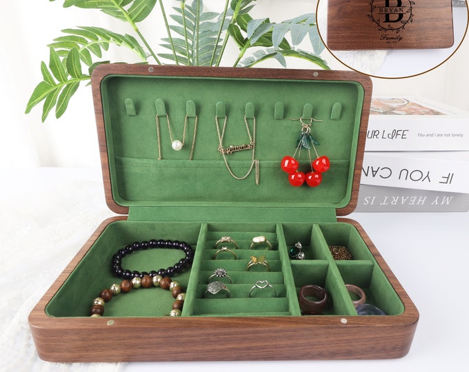 Custom Engraved Jewelry Box - Personalized Jewelry Box for Women - Bridesmaid Gift - Wooden Jewelry Organizer, Personalized Jewelry Box