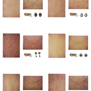 A5 Kraft Envelope Vintage Handwritten Blank Letter Set, Brown Vintage Kraft Paper Envelopes Rustic Charm with Hemp Rope & Pendant image 2