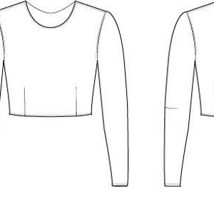 May include: A white long-sleeved crop top with a round neckline. The top is shown from the front and back.