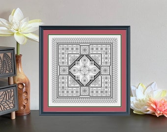 Padrão Blackwork, Padrão de Bordado, Padrão de Bordado Blackwork, Padrão "Cantata", Padrão de Bordado, Padrão de Bordado, Blackwork