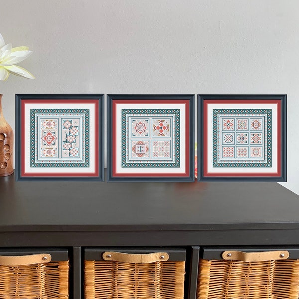 Cross Stitch Pattern, Blackwork Pattern, Embroidery Pattern, Blackwork Embroidery Pattern, "Concerto 3 Piece Pattern, Needlework Pattern