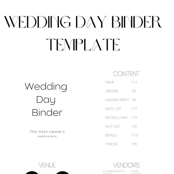 Minimalistische trouwdag Binder Planner-sjabloon