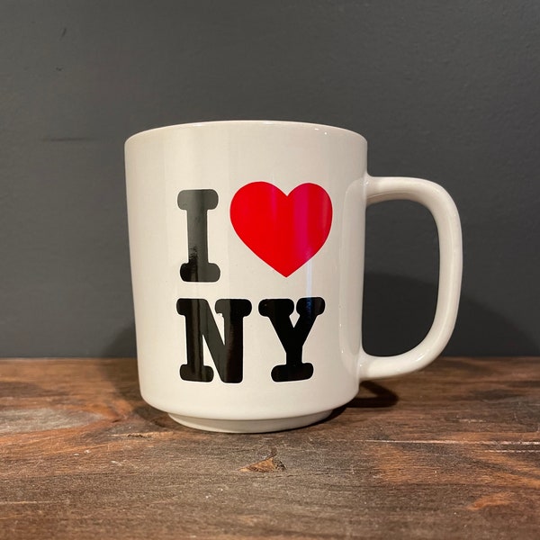 Vintage I Love NY Souvenir Coffee Mug, White Ceramic I Love New York Classic Retro Mug, Unmarked, Diner Style