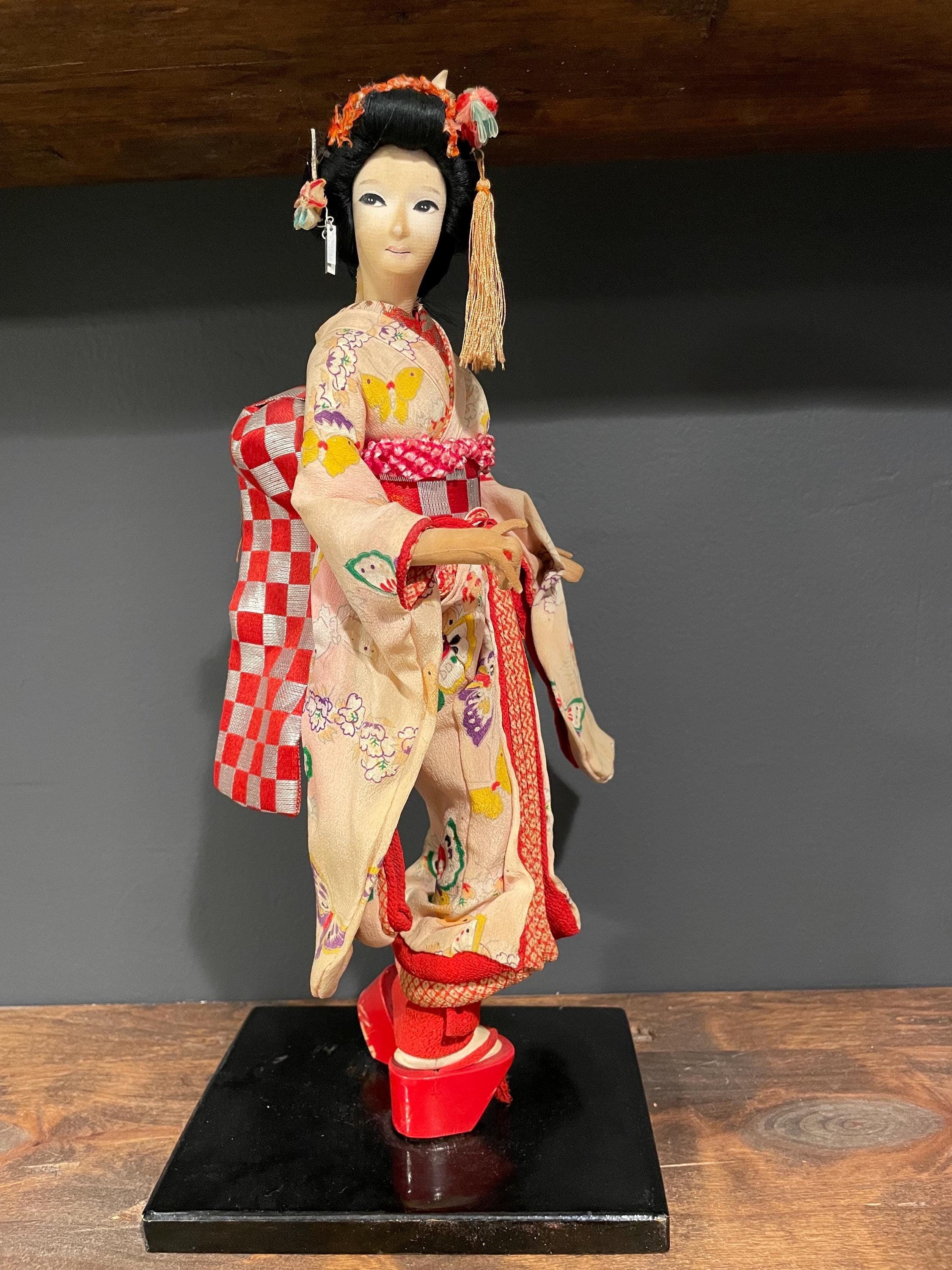 Vintage Kyugetsu Oyama Doll on Stand, Japanese Doll in Traditional