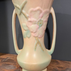 Vintage Weller Wild Rose Vase: 1930s Art Deco Pottery, Peach & Green