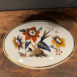Vintage Limoges Porcelain Trinket Box: MCM Floral, Gold Trim