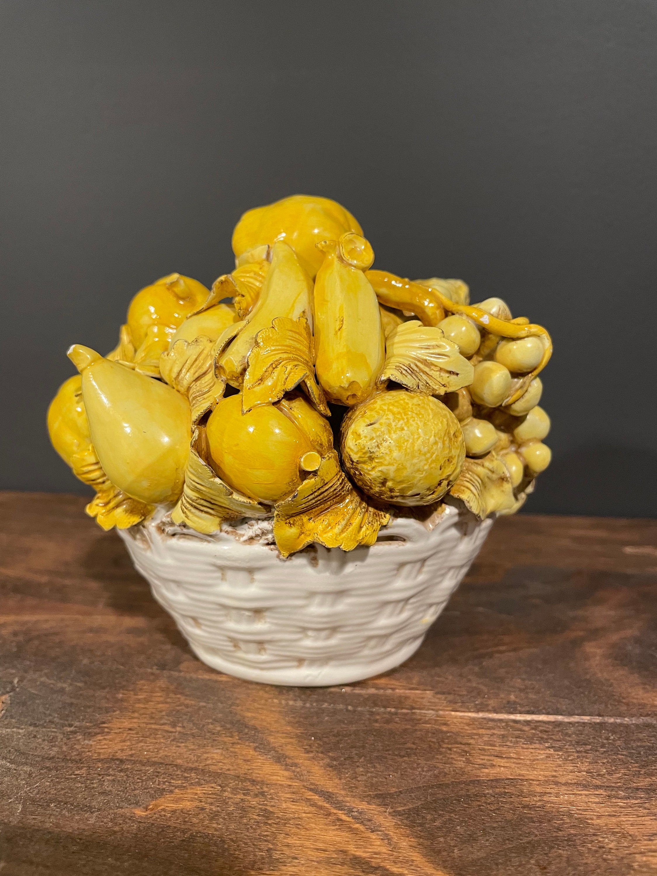 Vintage Italian Ceramic Yellow Fruit Basket Small Made in Etsy