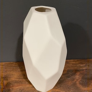 Matte White Porcelain Geometric Vase: Modern Sculptural Decor (7.5” Tall)