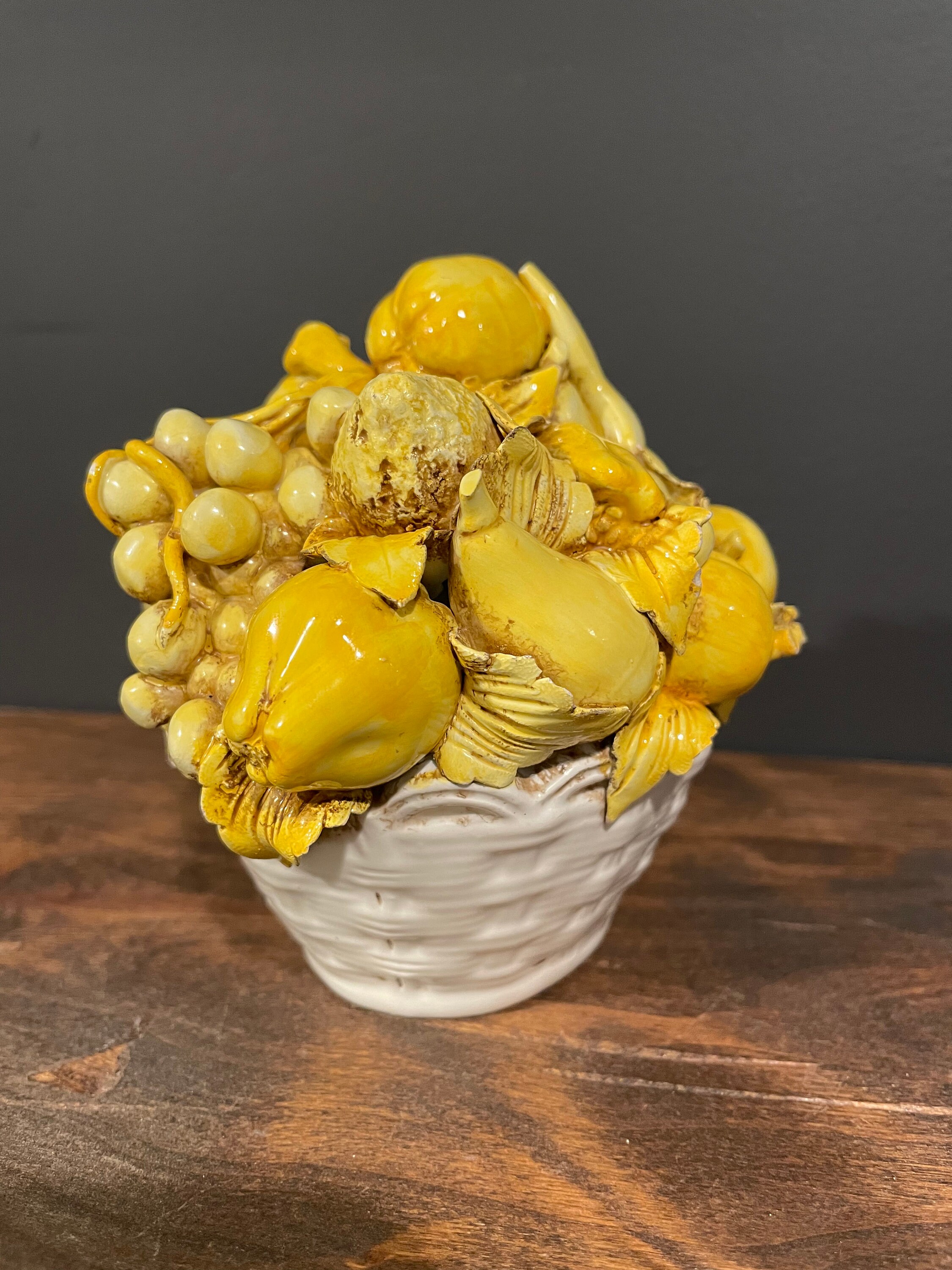 Vintage Italian Ceramic Yellow Fruit Basket Small Made in Etsy