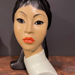 Gorgeous Vintage Bust of Asian Woman, Chalkware, by Brower, Marwal Industries Inc, 1965, Rare