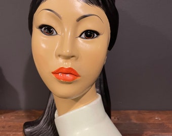 Gorgeous Vintage Bust of Asian Woman, Chalkware, by Brower, Marwal Industries Inc, 1965, Rare