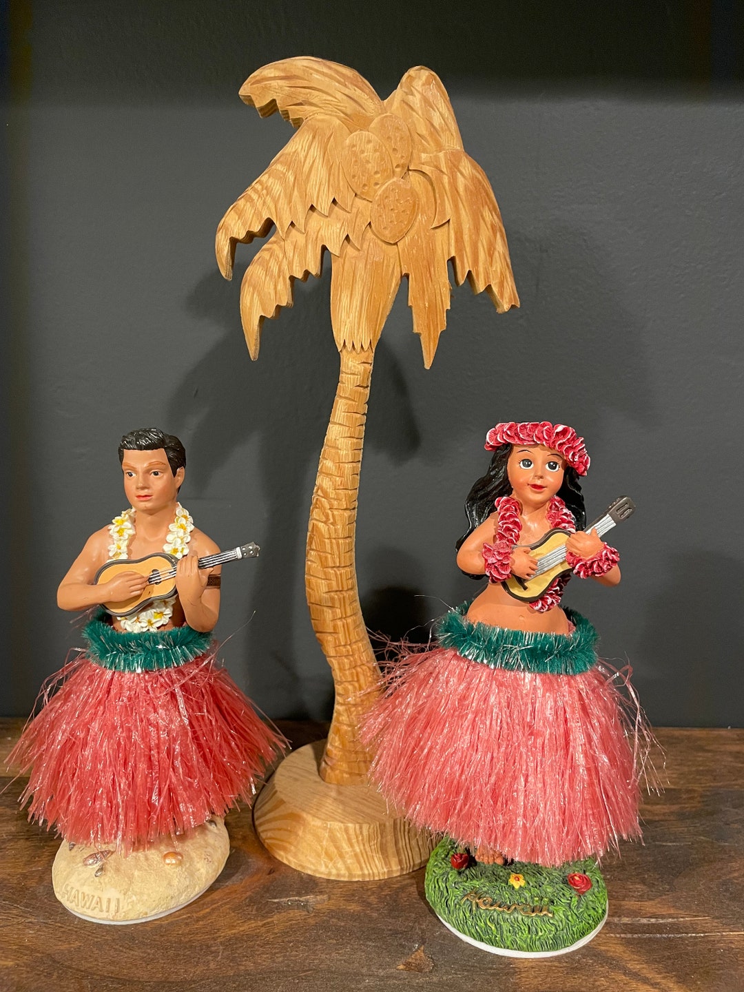 Vintage Dashboard Hula Dancer Girl and Boy With Wooden Palm Etsy