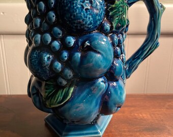 Vintage Blue Fruit Pitcher, Mood Indigo by Inarco, Made in Vintage Blue Fruit Pitcher, Mood Indigo by Inarco, Made in