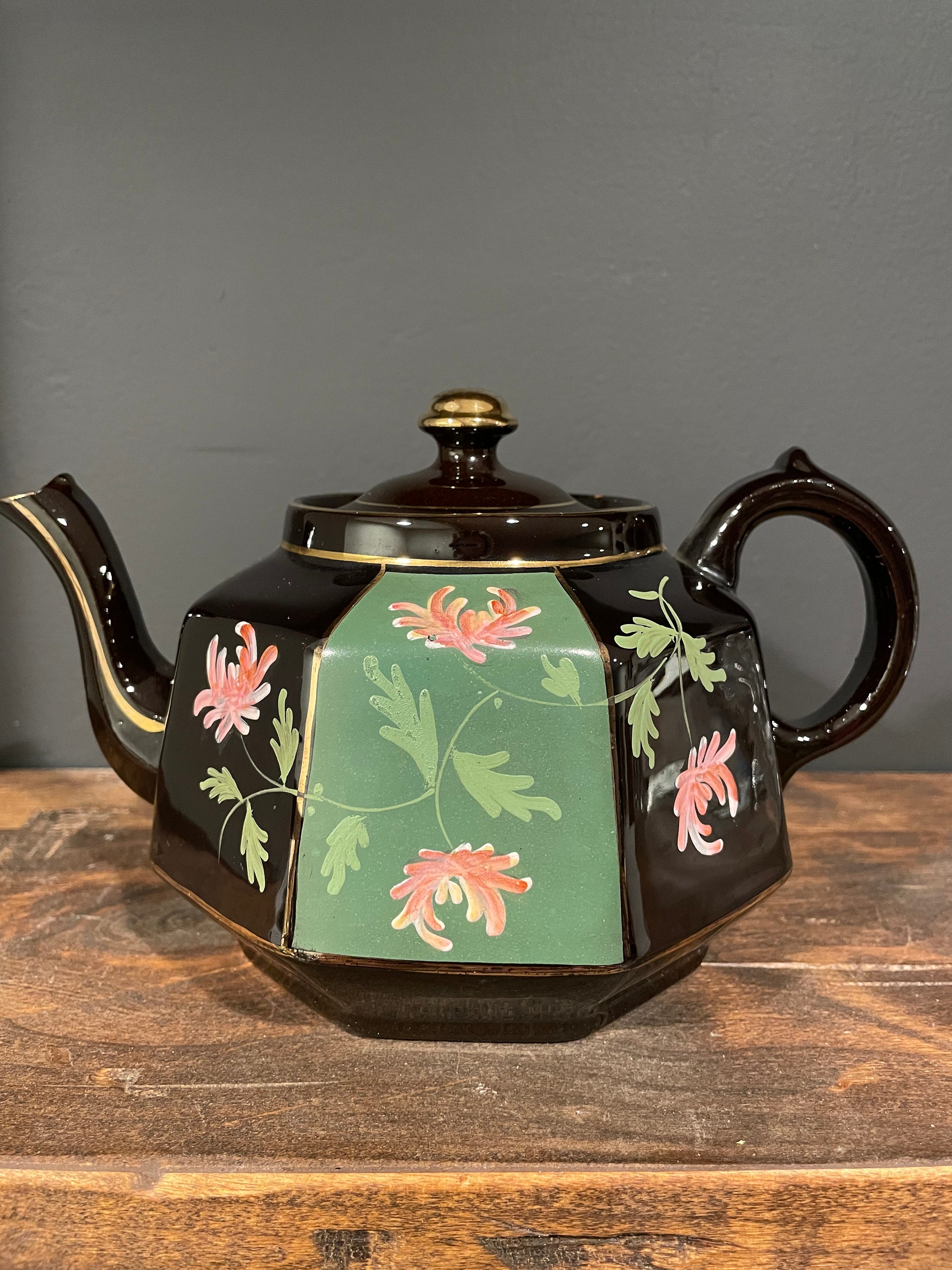 burton + Burton MODERN GARDEN Ceramic 6 Cup Teapot Tea Pot Black White  Floral