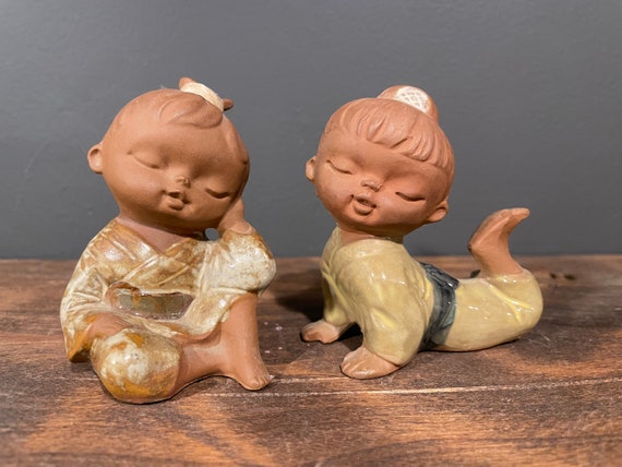 SETO CRAFT　手づくり　陶器人形 Vintage Seto Craft Clay Figures: Japanese Terracotta Girls, Made