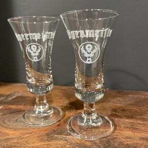 Pair of Jägermeister 2cl Footed Shot Glasses, Vintage