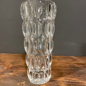 Vintage Fostoria American Crystal Bud Vase 4.75” Tall, GRACE pattern, 1980s Decor, Modern Geometric Clear Crystal Bud Vase, Small Vase