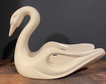 Vintage Vohann Ceramic Swan: Ivory Art Deco Towel Holder, 1980s