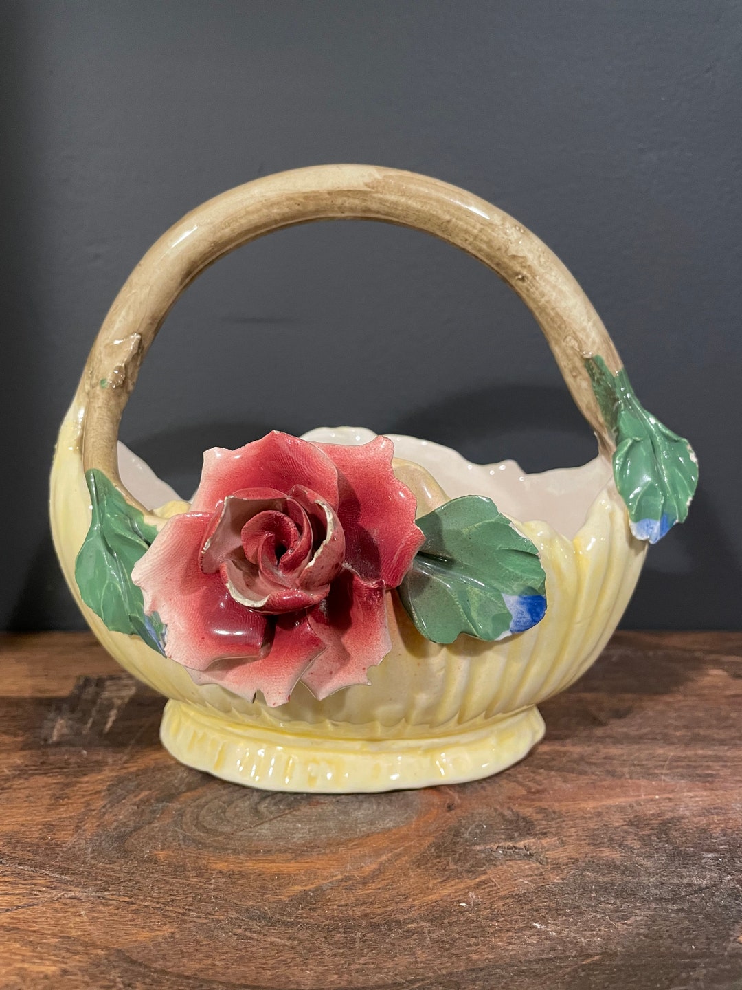 「De Fonte」陶器製 イタリア アンティーク花かご Vintage Italian Ceramic Floral Basket: Mid-century Decor - Etsy