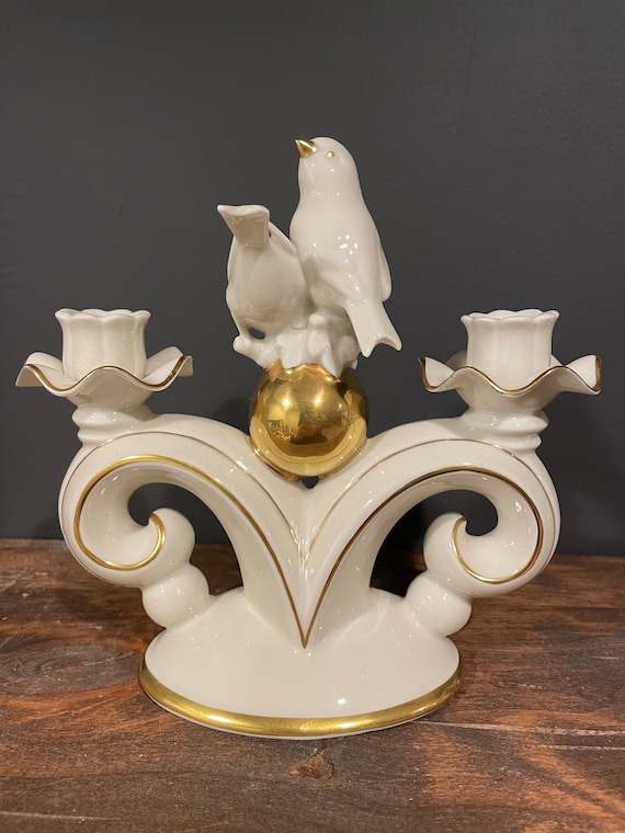 Vintage Gerold Porzellan Candelabra: Bavaria Gold Accent Bird