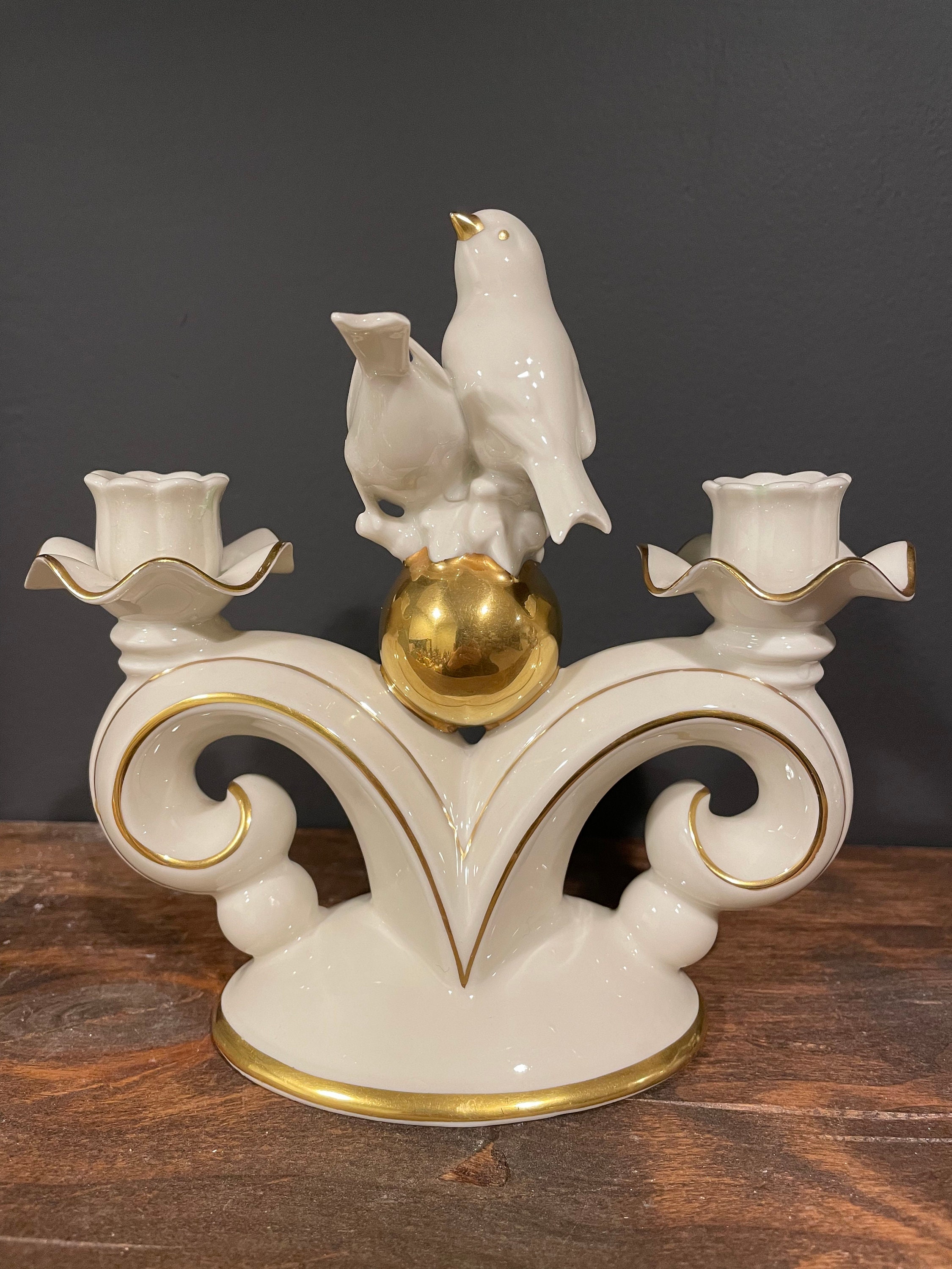 Vintage Gerold Porzellan Candelabra: Bavaria Gold Accent Bird