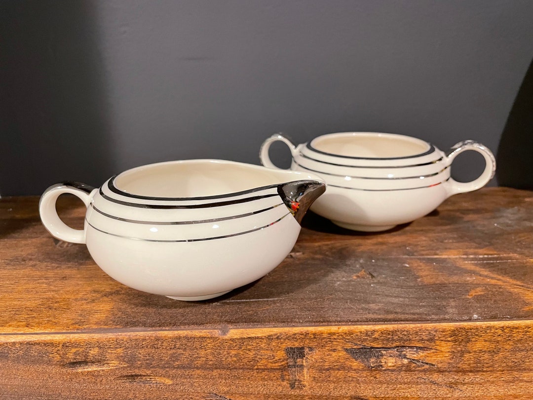 Vintage Salem China Zephyr Platinum Gold Pattern Sugar and
