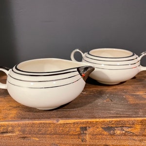 Vintage Salem China Zephyr Platinum Gold Pattern Sugar and Creamer Set, 1930s, Vintage Glam, Art Deco, Made in USA